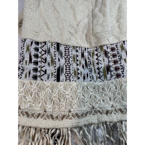 Miss Me Open Fringe Vest Cream Multicolored Aztec Print Band Accent Fringe Hem M - Picture 7 of 10